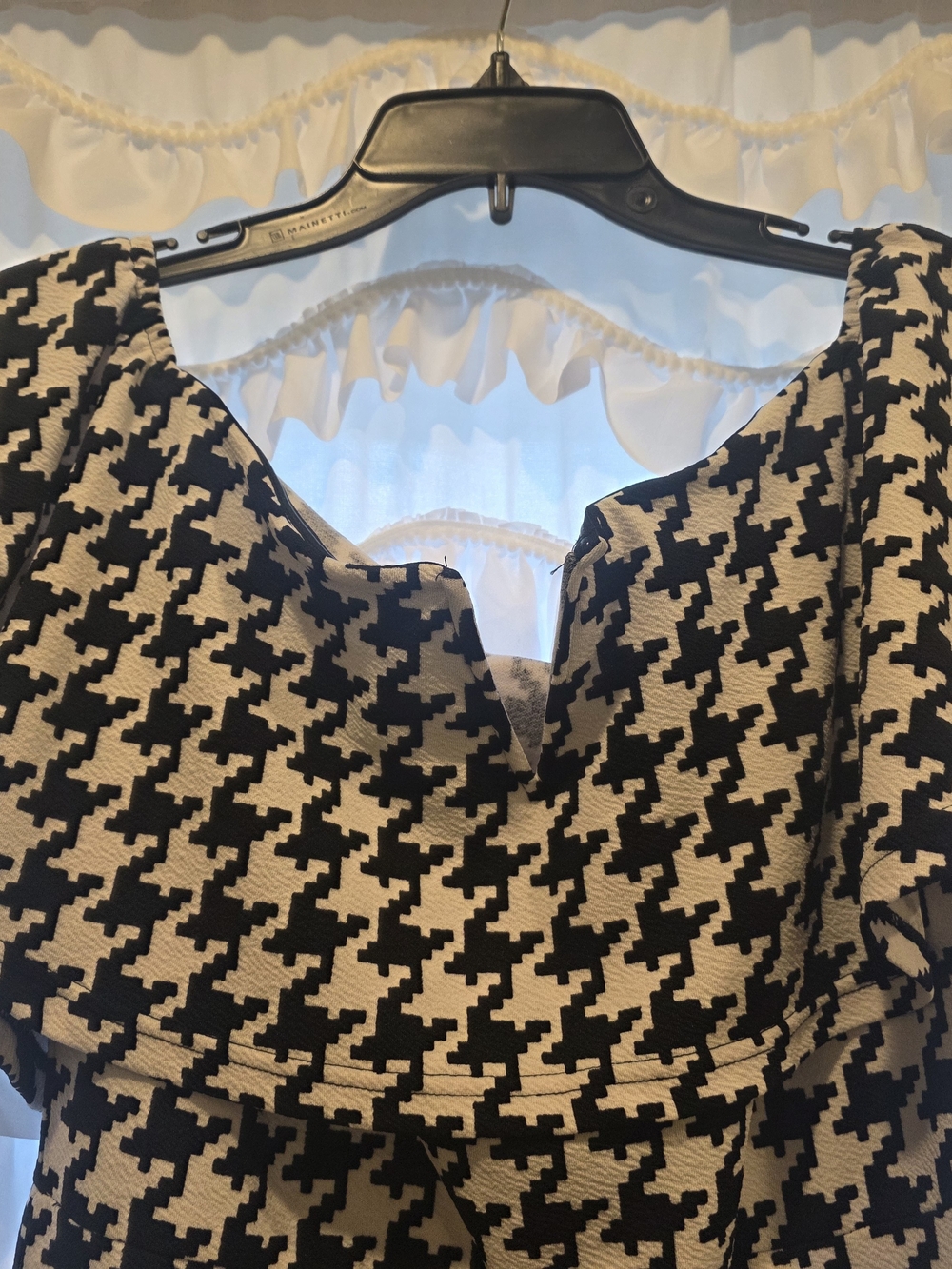 SHEIN Black & White Houndstooth Ruffle-Trim Midi Dress - Picture 4 of 6